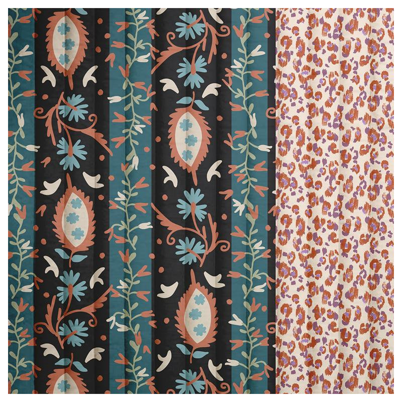 Printed Quilted Cotton ALEZIA / KARLI Black / Caramel